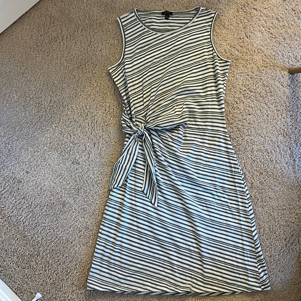 Talbots Green and White Striped Sleeveless Tie-Front Midi Dress
